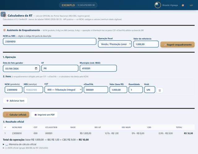 Calculadora da RT: cálculo oficial do Portal Nacional com assistente de enquadramento