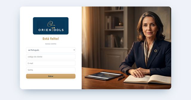 Tela de acesso: código do cliente, e-mail e senha